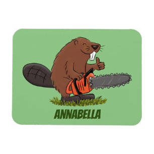 Funny beaver with chainsaw cartoon humour magnet