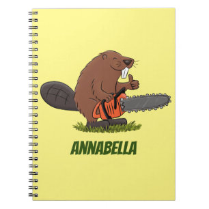 Funny beaver with chainsaw cartoon humour notebook
