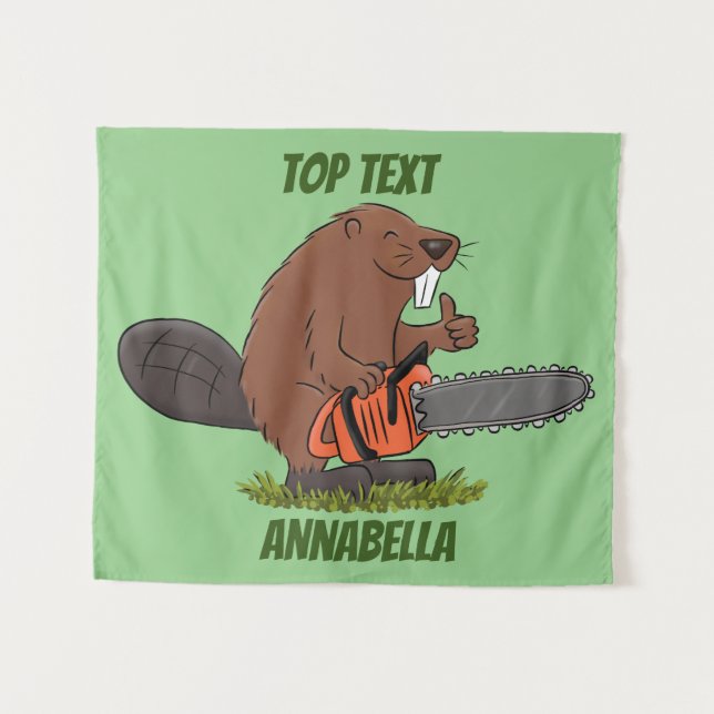 Funny beaver with chainsaw cartoon humour  tapestry (Front (Horizontal))