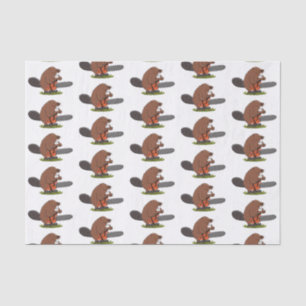 Funny beaver with chainsaw cartoon humour tissue paper