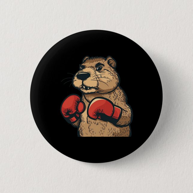 Funny Beaver With Red Boxing Gloves Costume  2 Inch Round Button (Front)