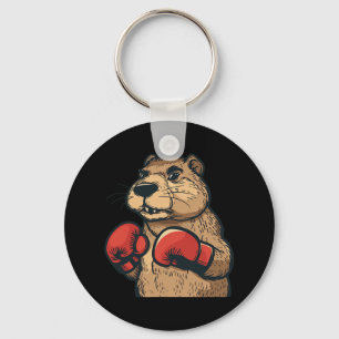 Funny Beaver With Red Boxing Gloves Costume  Keychain