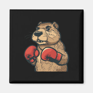 Funny Beaver With Red Boxing Gloves Costume  Magnet