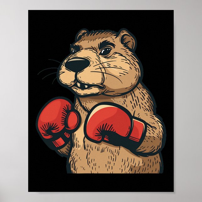 Funny Beaver With Red Boxing Gloves Costume  Poster (Front)