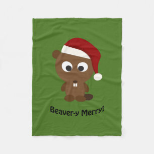 Funny Beaver-y Merry! Santa Beaver Fleece Blanket