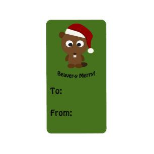 Funny Beaver-y Merry! Santa Beaver Label