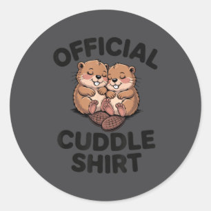 Funny Beavers Hugging Cuddle Classic Round Sticker