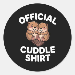 Funny Beavers Hugging Cuddle Classic Round Sticker