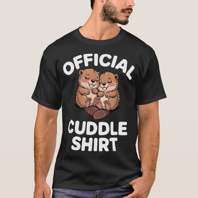 Funny Beavers Hugging Cuddle  T-Shirt (Front)
