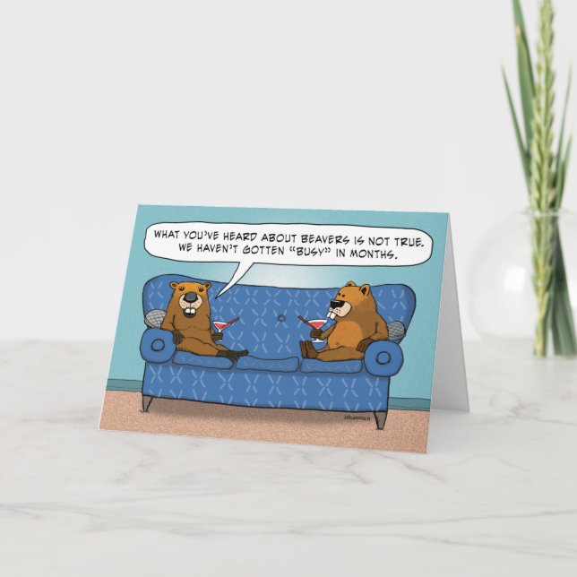 Funny Beavers Not Getting Busy Anniversary Card (Front)