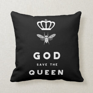 Funny Bee. God Save the Queen. Nerdy Humour Throw Pillow