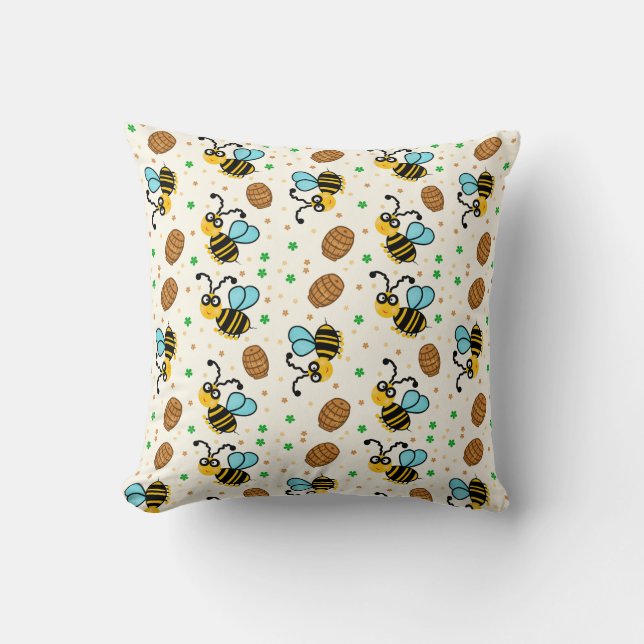 Funny bee pattern throw pillow (Front)
