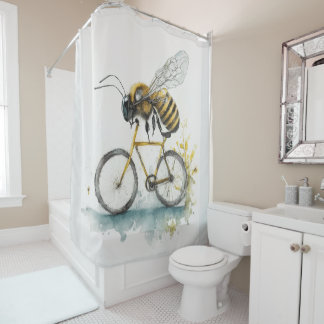 Funny bee riding a bicycle watercolor drawing, bee