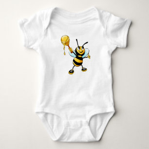 Funny Bee With Honey Spoon Wearing Sneakers  Baby Bodysuit