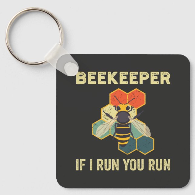 Funny Beekeeper Bee Honeycomb Beekeeping Keychain (Front)