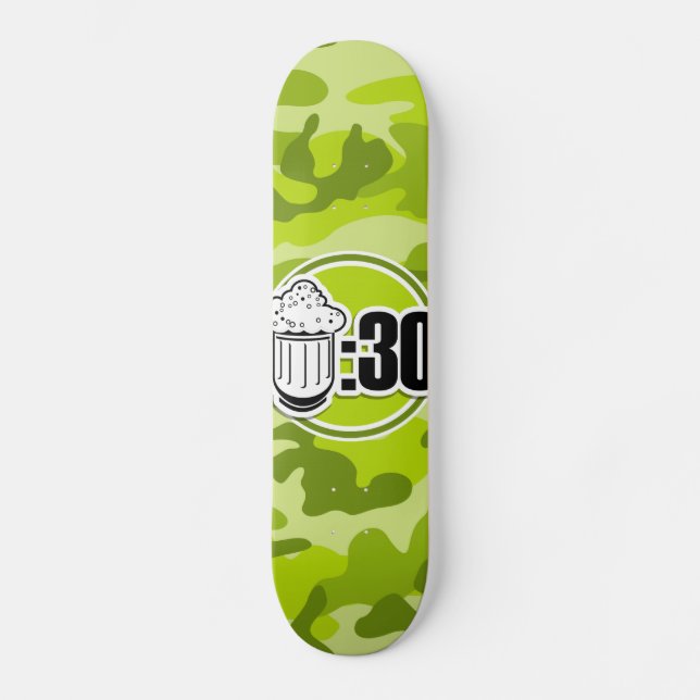Funny Beer : 30, bright green camo, camouflage Skateboard (Front)