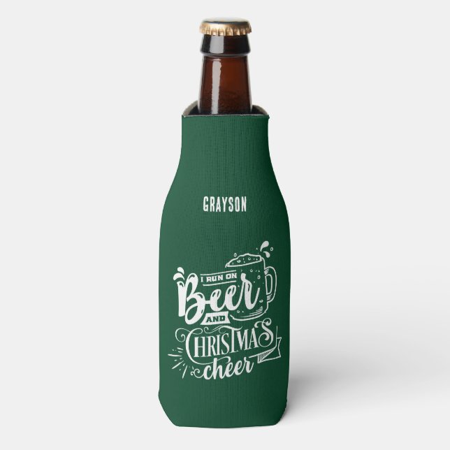 Funny Beer and Christmas Cheer Name Bottle Cooler (Bottle Front)