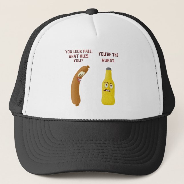 Funny Beer Bratwurst Pun Wurst Pale Ale Trucker Hat (Front)