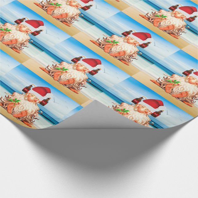 Funny Beer Drinking Christmas Gnome on the Beach Wrapping Paper (Corner)