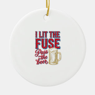 Funny Beer Fireworks Vintage Shirt Design_1 Ceramic Ornament