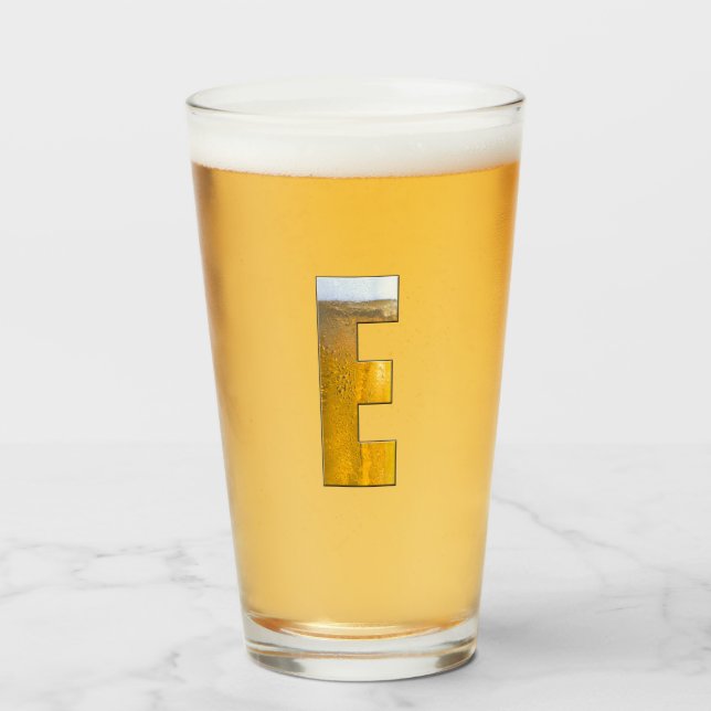 Funny Beer Head Monogram Initial Letter E Glass (Front Filled)