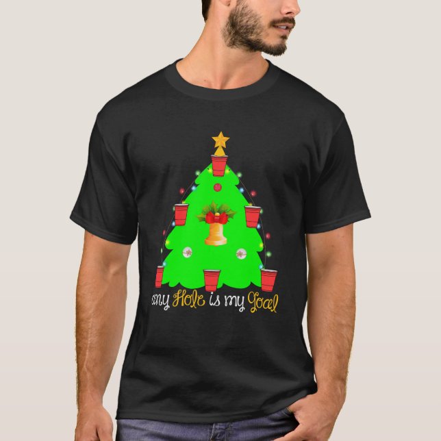 Funny Beer Pong Ugly Christmas Tree Drinking Swea T-Shirt (Front)