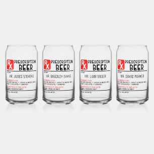 Funny Beer Prescription Personalized Name Beer Can Glass