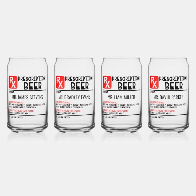 Funny Beer Prescription Personalized Name Beer Can Glass (Front)
