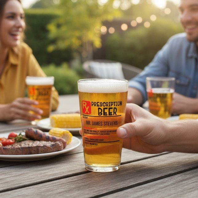 Funny Beer Prescription Personalized Name Beer Glass (Creator Uploaded)