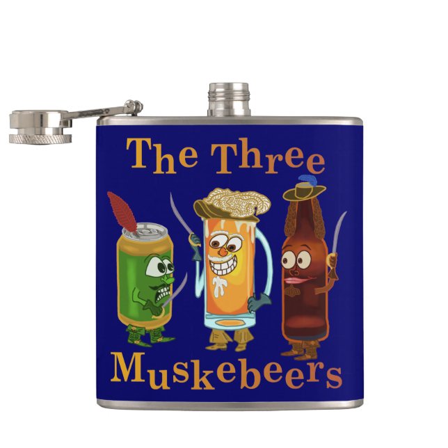 Funny Beer Pun Three Muskebeers Humourous Hip Flask (Opened)