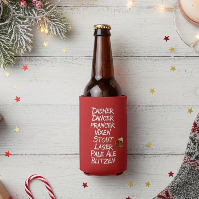 Funny Beer Reindeer Names Christmas Bottle Cooler (Creator Uploaded)