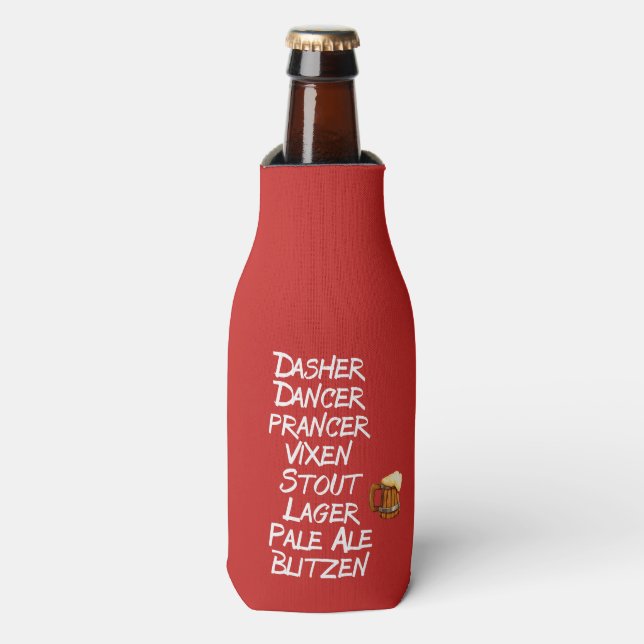 Funny Beer Reindeer Names Christmas Bottle Cooler (Bottle Front)