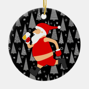 funny beer santa claus ceramic ornament