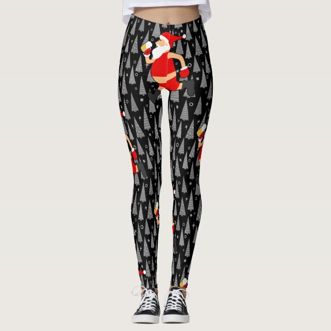 funny beer santa claus leggings (Front)
