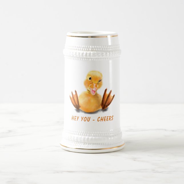 Funny Beer Stein with Playful Duck - Cheers (Center)