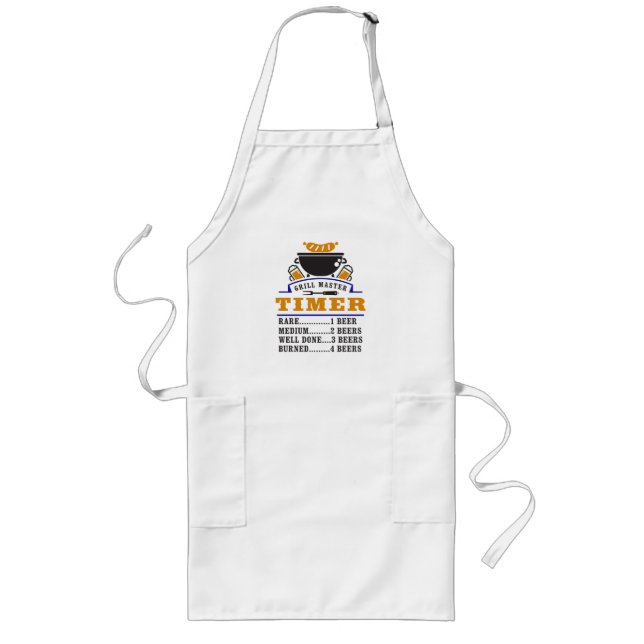 Funny Beer Timer Grill Master BBQ Long Apron (Front)