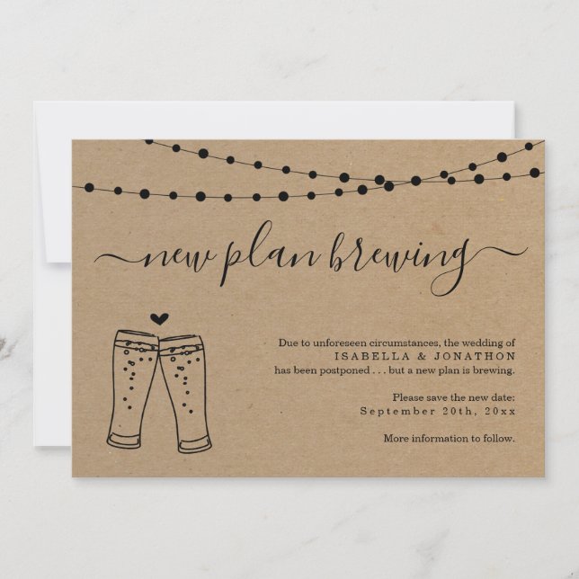 Funny Beer Wedding Postponement Announcement (Front)