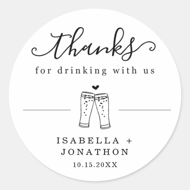 Funny Beer Wedding Thank You / Thanks Sticker (Front)