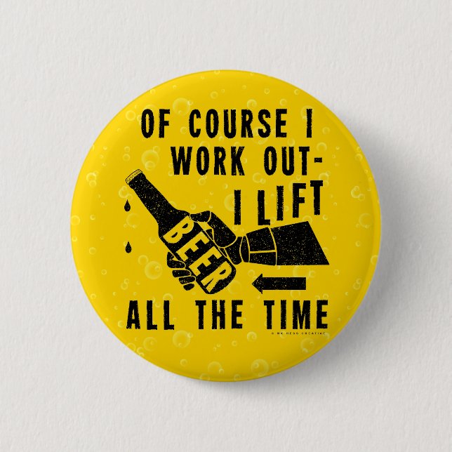 Funny Beer Work Out Humour Golden Lager Bubbles 2 Inch Round Button (Front)