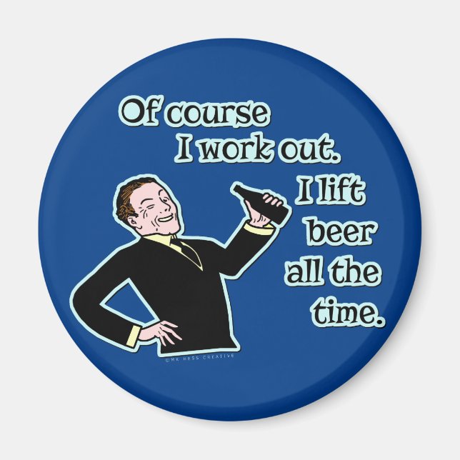 Funny Beer Work Out Humour Retro Version 2 Magnet (Front)