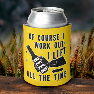 Funny Beer Work Out Humour with Light Lager Bubble Can Cooler