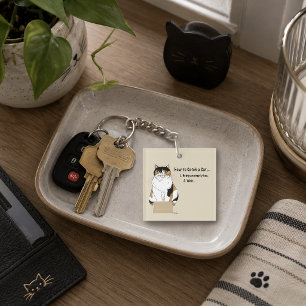 Funny Beige Calico Cat Box Humour Caught Keychain