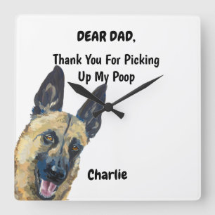 Funny Belgian Malinois Dad Watercolor Canine Art Square Wall Clock