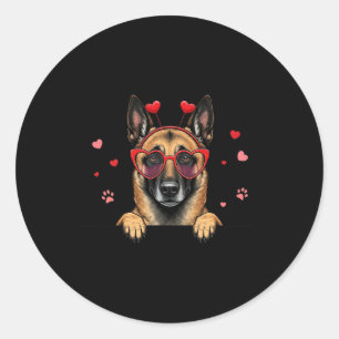Funny Belgian Malinois Heart Headnd Valentine Wome Classic Round Sticker