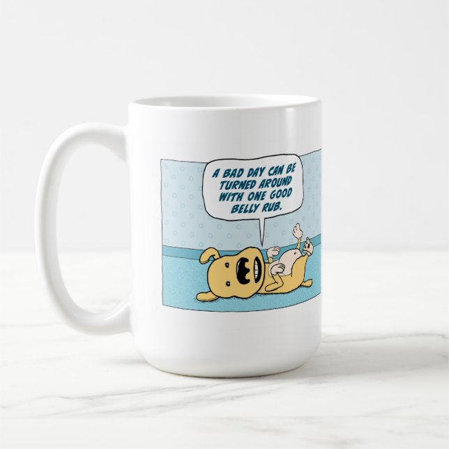 Funny Belly Rub Dog coffee mug (Left)