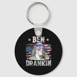 Funny Ben Drankin 4th Of July Usa Flag Men Drinkin Keychain