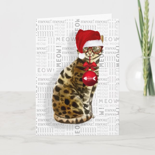 Funny Bengal Christmas Cat Card (Front)