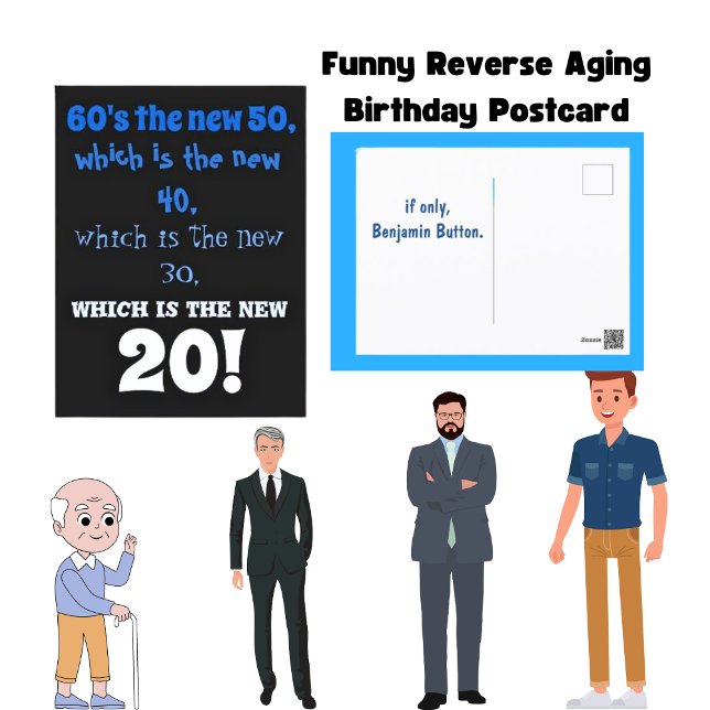funny benjamin button reverse aging Birthday Postcard (Creator Uploaded)