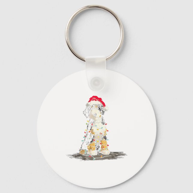Funny Bernedoodle Christmas Graphics Dog Lights Lo Keychain (Front)