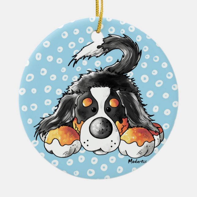 Funny Bernese Mountain Dog Cartoon Ceramic Ornament (Front)